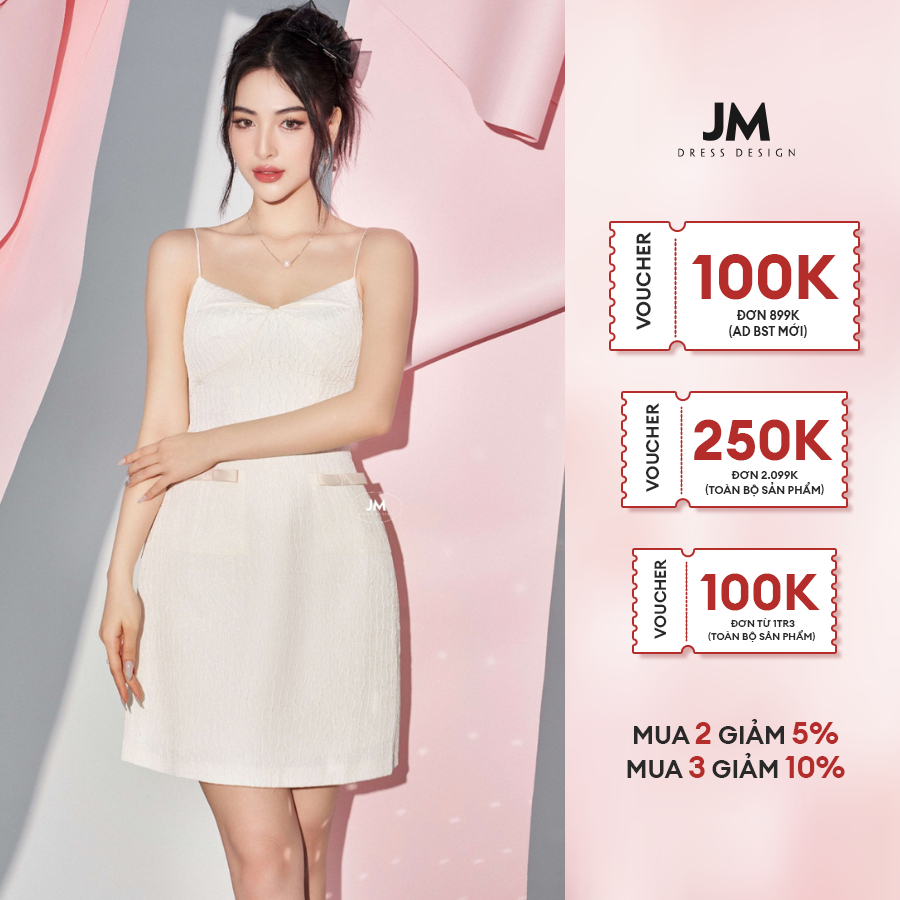 JM Dress Desgin - Đầm 2 dây túi ốp vuông phối nơ 1S49.2302WF