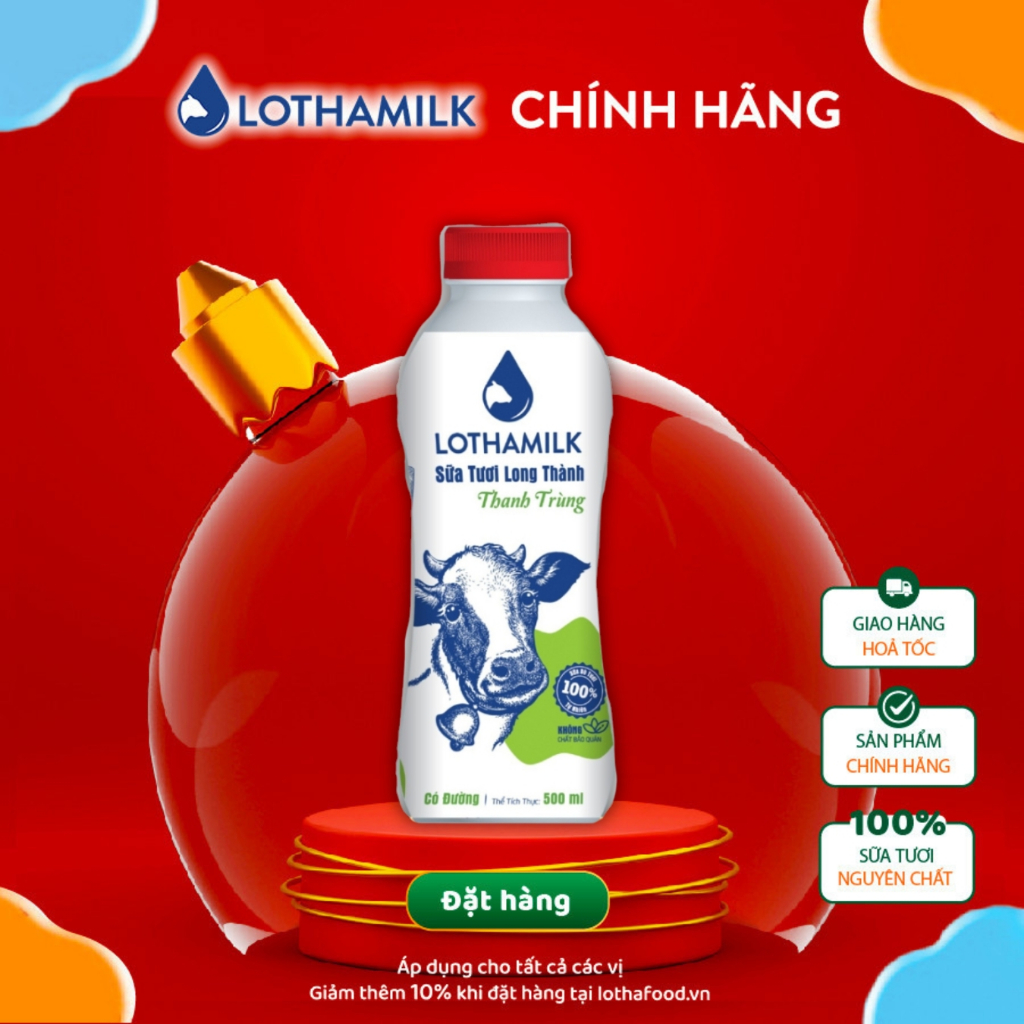 Sữa tươi thanh trùng Lothamilk Ít đường chai 500ml