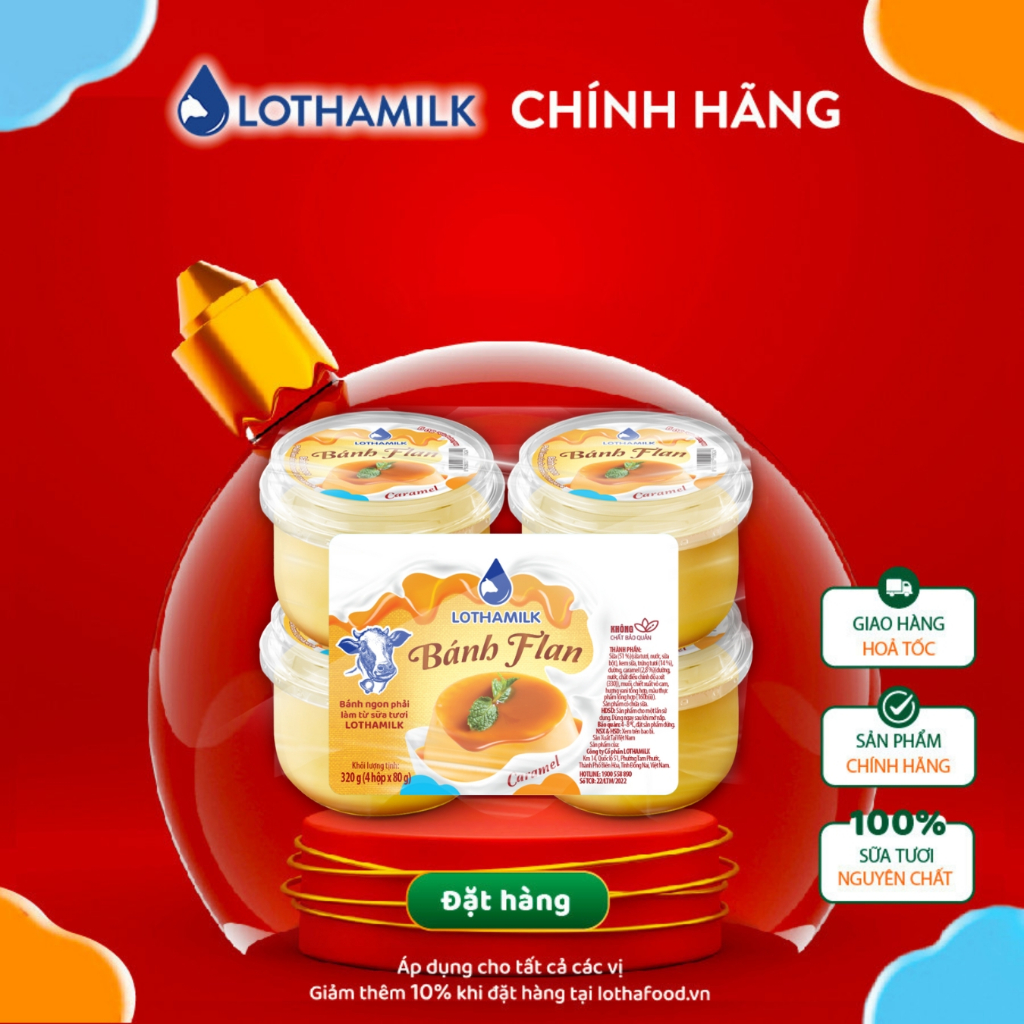 Lốc 4 hộp bánh flan Lothamilk vị caramel 80g