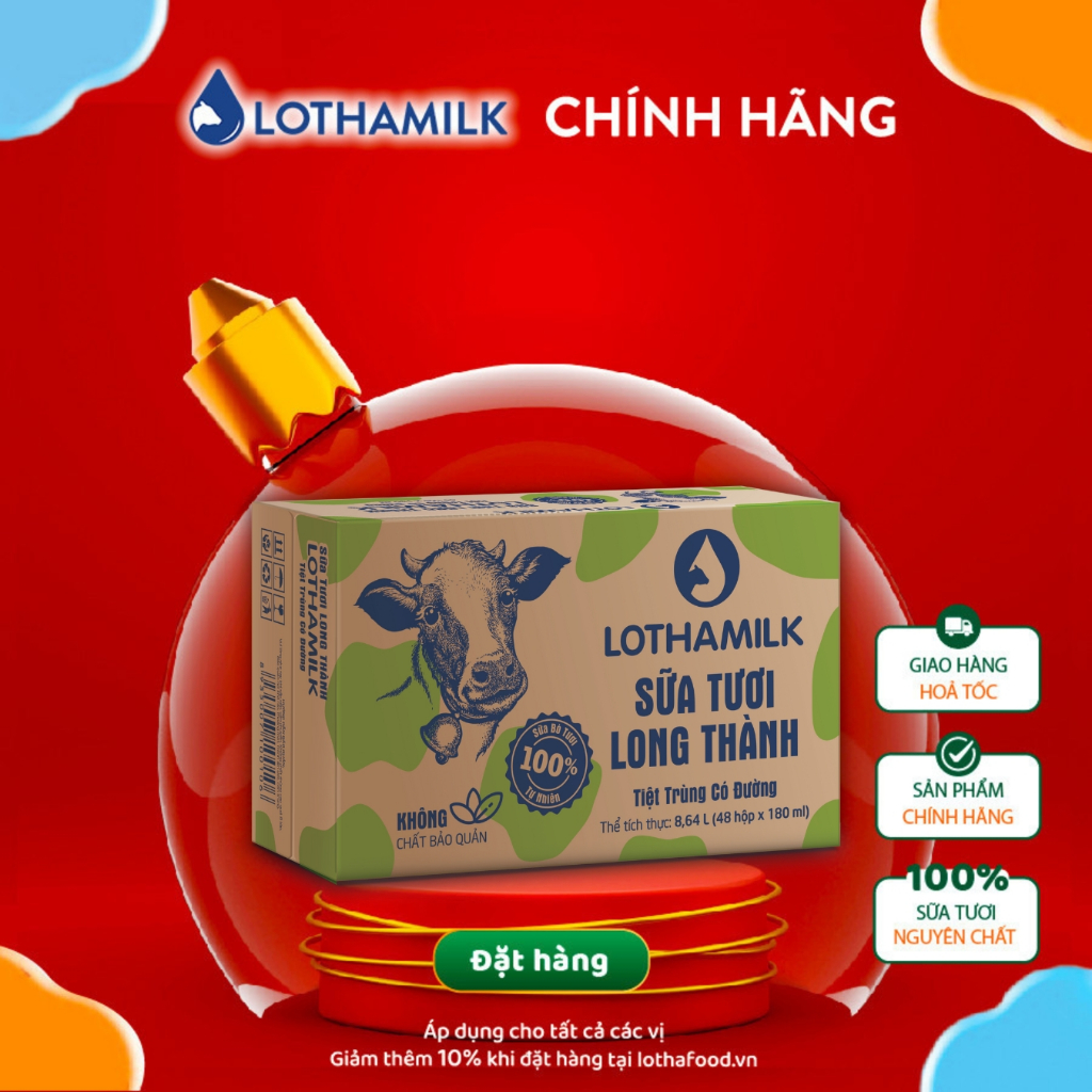 Thùng 48 hộp sữa tươi tiệt trùng Lothamilk 180ml