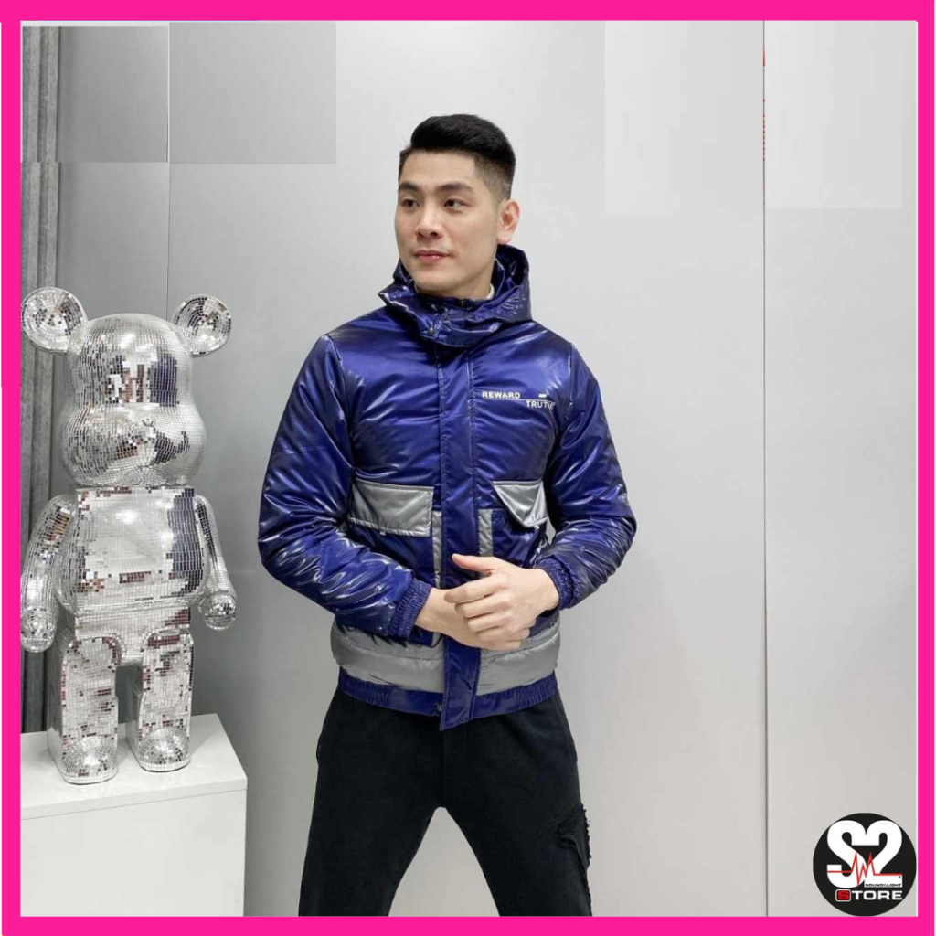 Áo Khoác Phao Nam da bóng có mũ. áo phao nam trần bông có mũ phong cách bóng bẩy