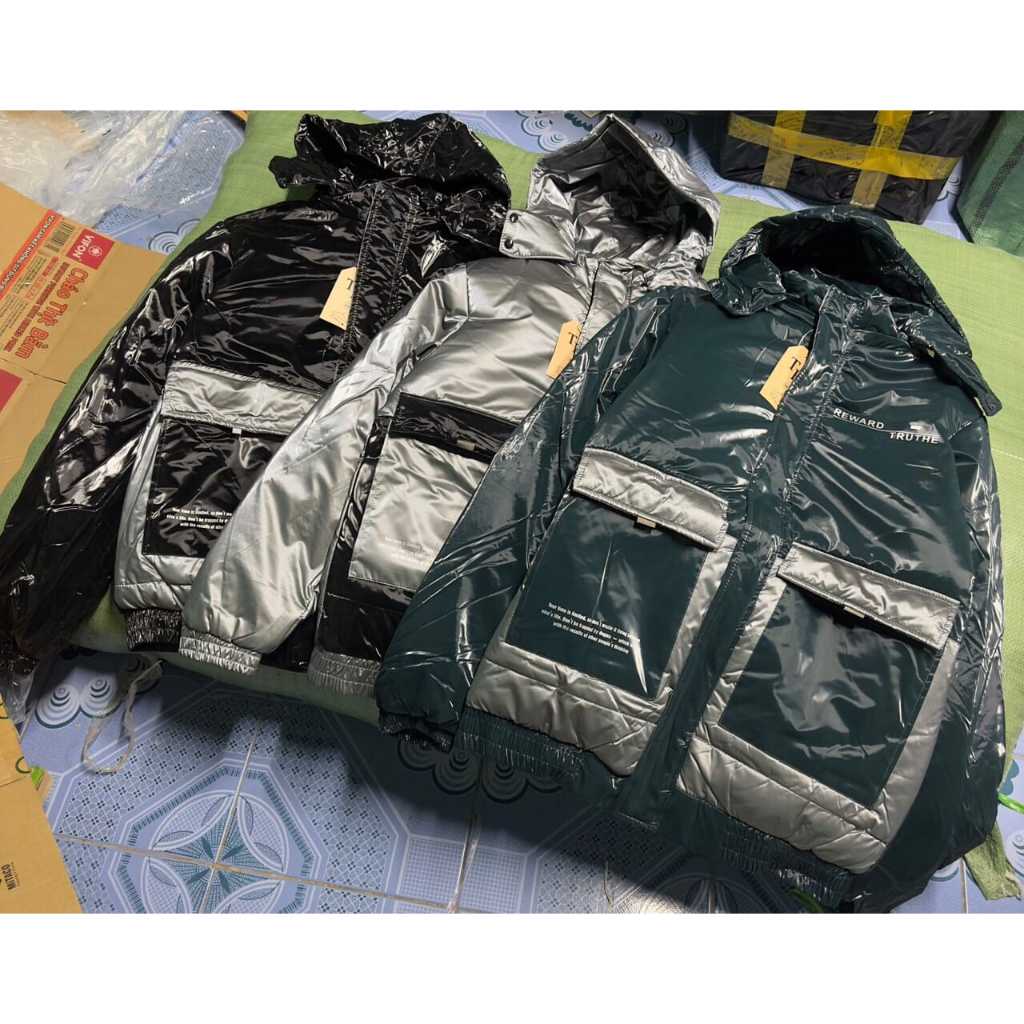 Áo Khoác Phao Nam da bóng có mũ. áo phao nam trần bông có mũ phong cách bóng bẩy