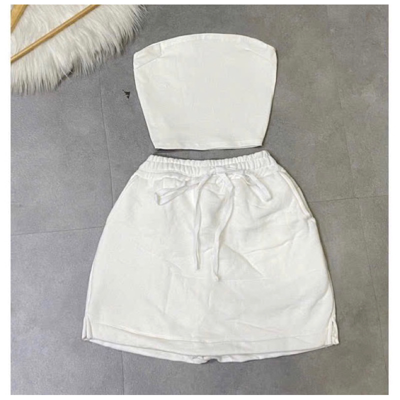 Set Bộ Trơn Áo Quây Croptop + Váy Chữ A Có Lót Quần Basic Tùng Chinh
