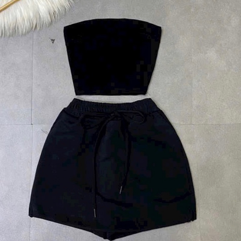 Set Bộ Trơn Áo Quây Croptop + Váy Chữ A Có Lót Quần Basic Tùng Chinh