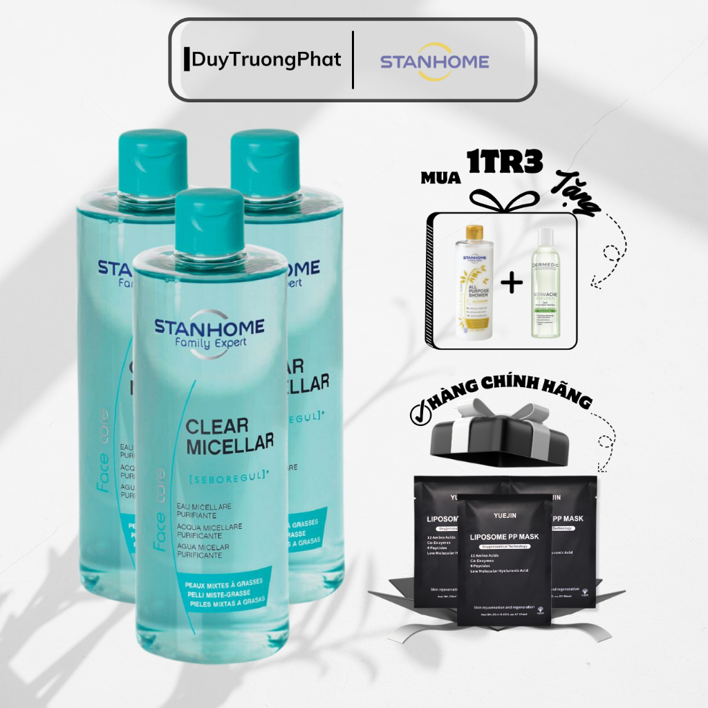 Nước rửa mặt, tẩy trang 2 trong 1 cho dầu mụn, da nhạy cảm Stanhome Family Expert clear micellar 400ml