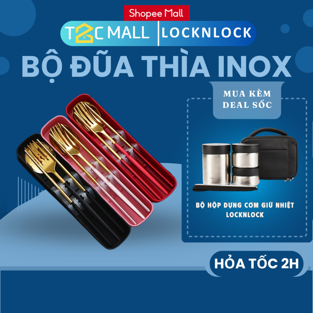 Bộ thìa đũa dĩa inox 304 mạ vàng cao cấp sang trọng kèm hộp - T2CMall