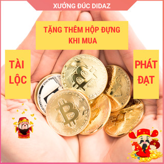 Đồng Xu Bitcoin mạ vàng, bạc 24k đồ lưu niệm,trang trí,sưu tầm, phong thủy may mắn+Hộp nhựa bảo vệ