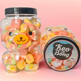 Hũ kẹo bông ngũ sắc, kẹo dẻo marshmallow xốp Thái Lan, hũ gấu đựng kẹo marshmallow tuổi thơ 250gr