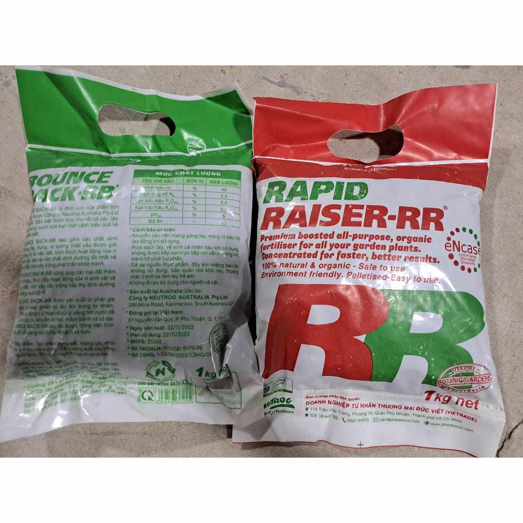 combo 2 gói phân hữu cơ ÚC BB ( dưỡng cây)+ RR ( ra hoa) gói 1 kí