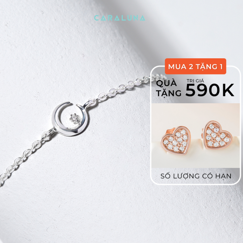 Vòng Tay Bạc Nữ CARA LUNA Mặt Trăng Khuyết Đính Đá Moon & Star - VGB01
