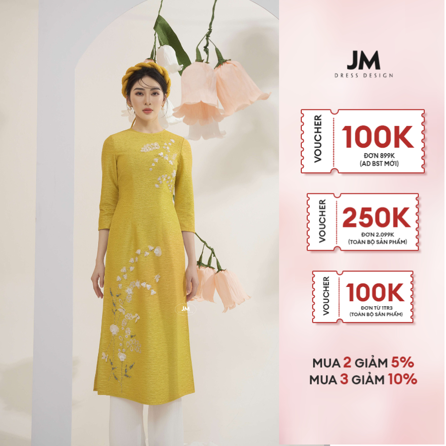 JM Dress Desgin - Áo dài cách tân JM dáng ôm cổ tròn tay lỡ 2M02.2112S