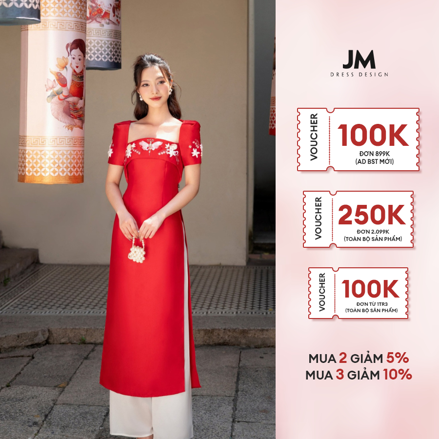 JM Dress Desgin - Áo dài cổ vuông đính ngực 2M17.2211TF