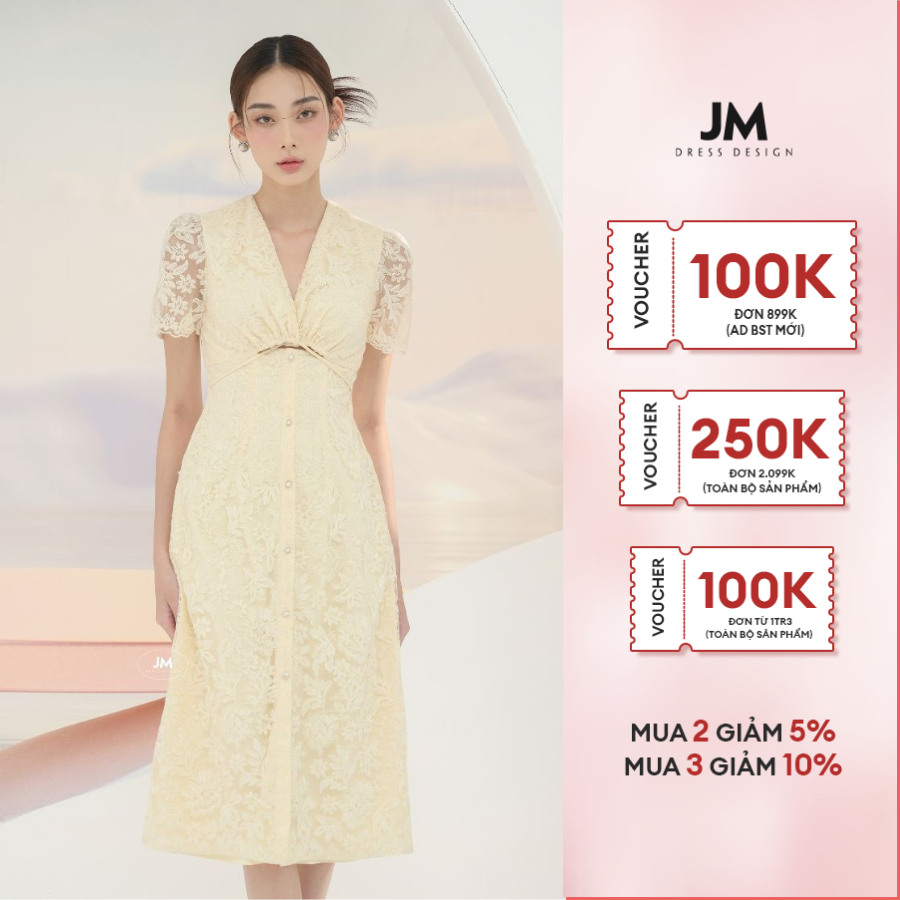 JM Dress Desgin - Đầm cổ chéo ,dây buộc đan ren 1S35.2208L