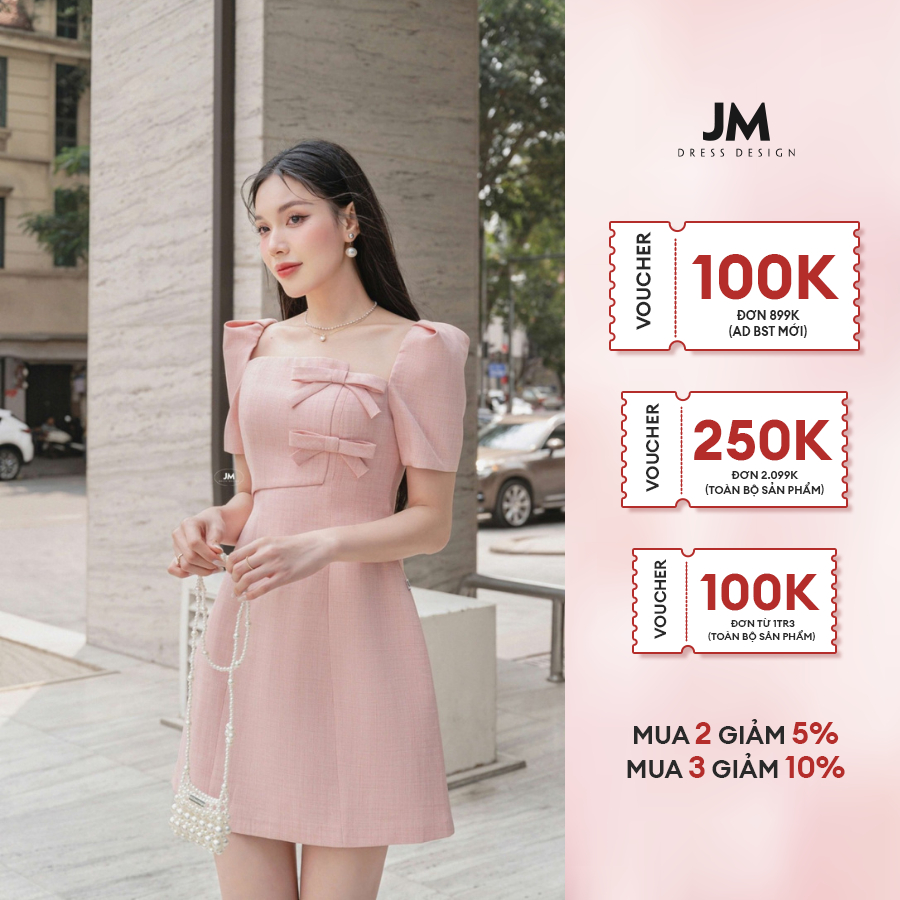JM Dress Desgin - Đầm cổ U 2 nơ lệch 1S55.2303ST