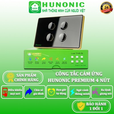 Công Tắc Cảm Ứng Thông Minh Hunonic Premium, Công Tắc Điều Khiển Từ Xa Qua Điện Thoại Viền Vàng - HNPRECD