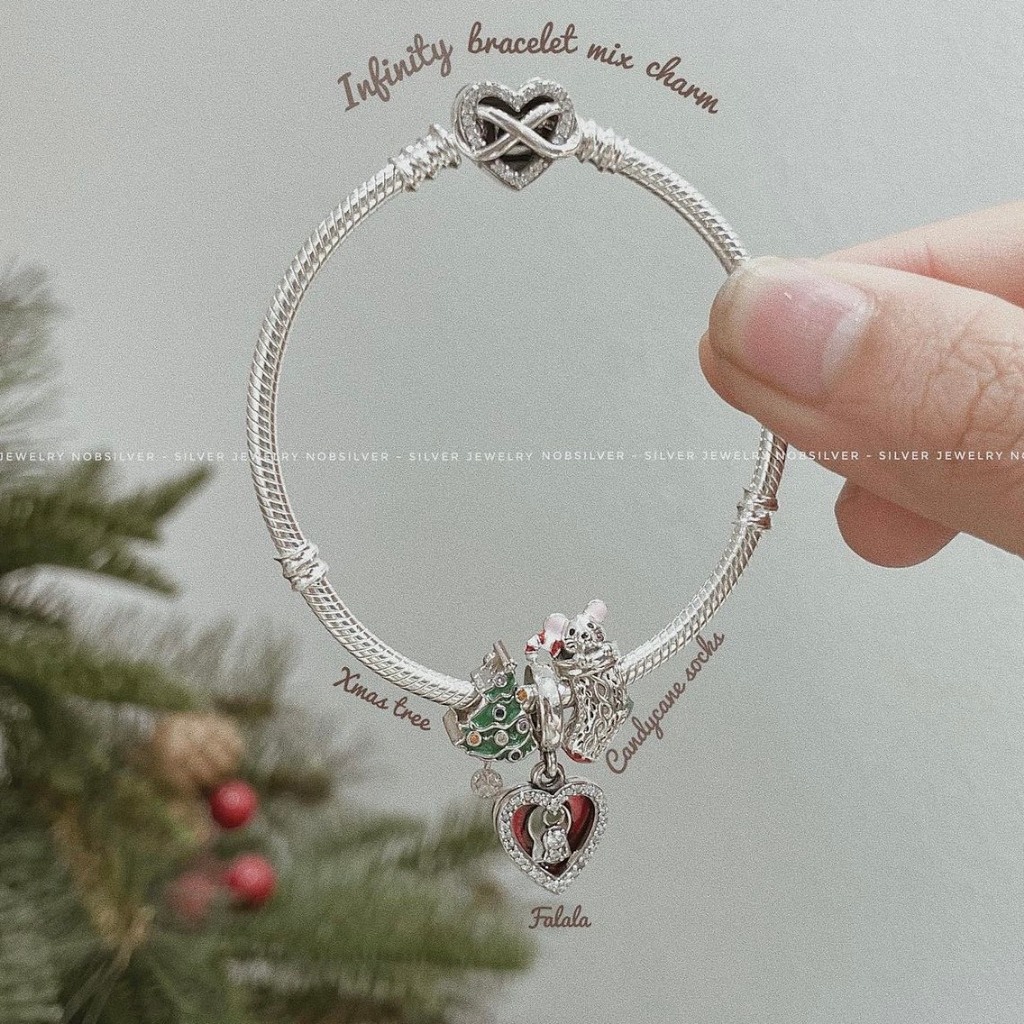 Lắc tay bạc nữ đính charm giáng sinh dễ thương - Trang sức bạc Nobsilver