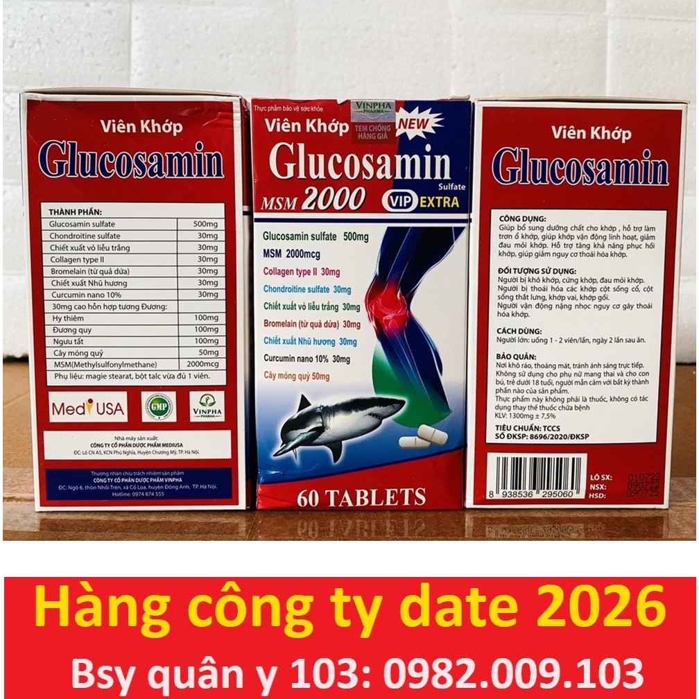 Viên khớp glucosamin msm 2000 vip extra new dưỡng khớp thoái hóa đau nhức xương khớp