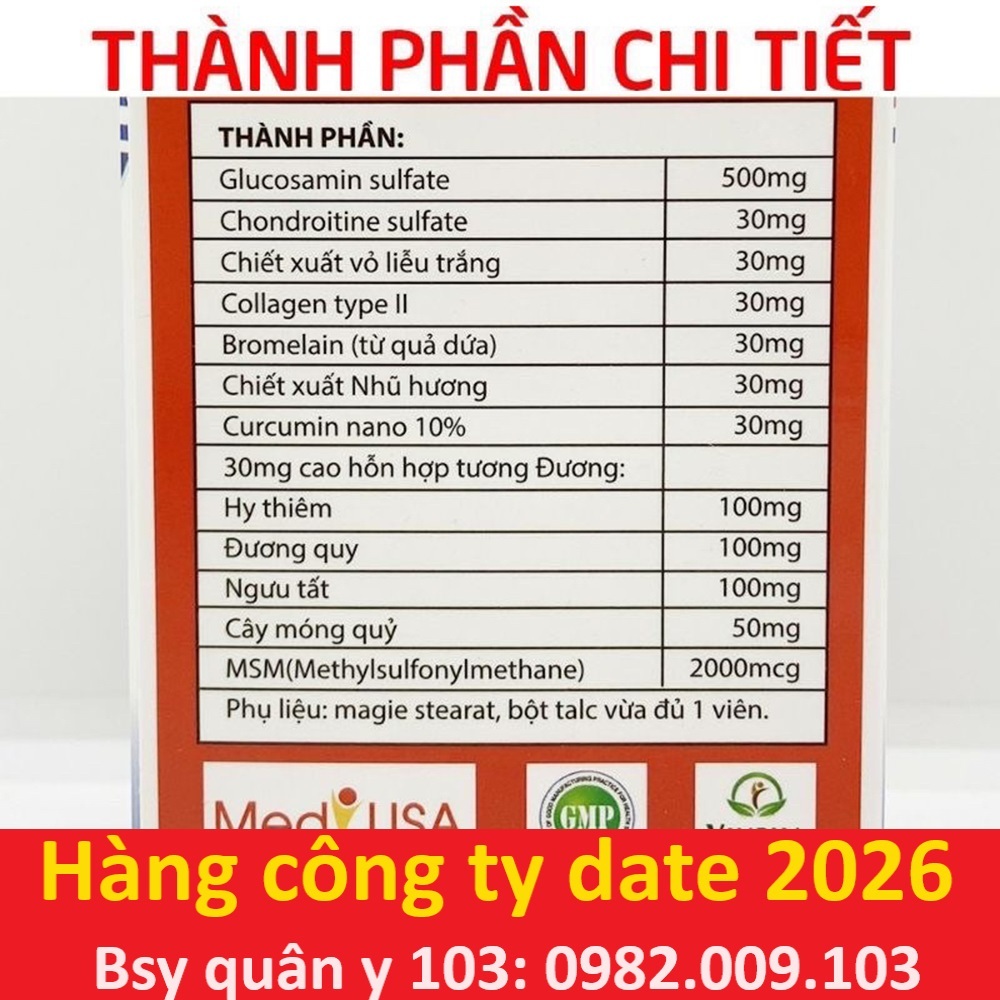 Viên khớp glucosamin msm 2000 vip extra new dưỡng khớp thoái hóa đau nhức xương khớp