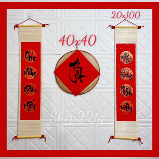 Bộ mẹt câu đối thư pháp mành tre trang trí, decor