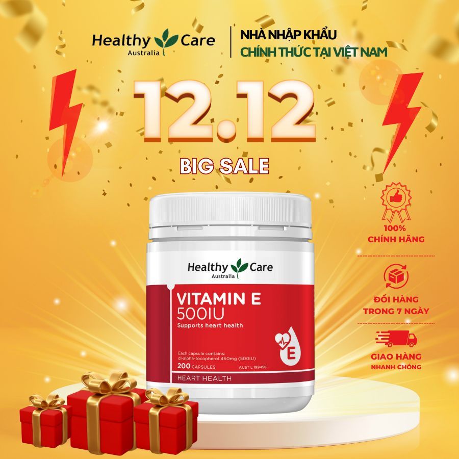 Viên Uống Bổ Sung Vitamin E Healthy Care 500IU 200 Viên Hỗ Trợ Tái Tạo Và Làm Đẹp Da