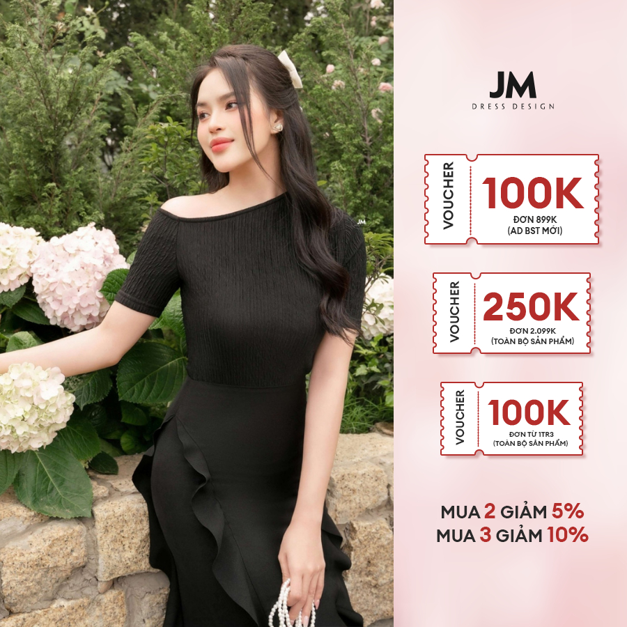 Áo thiết kế JM Dress Design lệch vai thắt dây, chát liệu len có khả năng giữ ấm tốt và mềm mại 2T68.2304SP