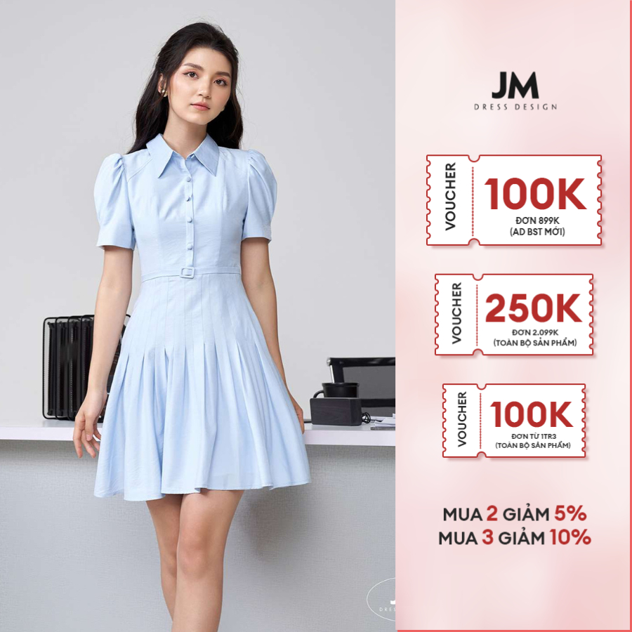 Đầm cổ đức JM Dress Design chân xếp li 1S18.2204K