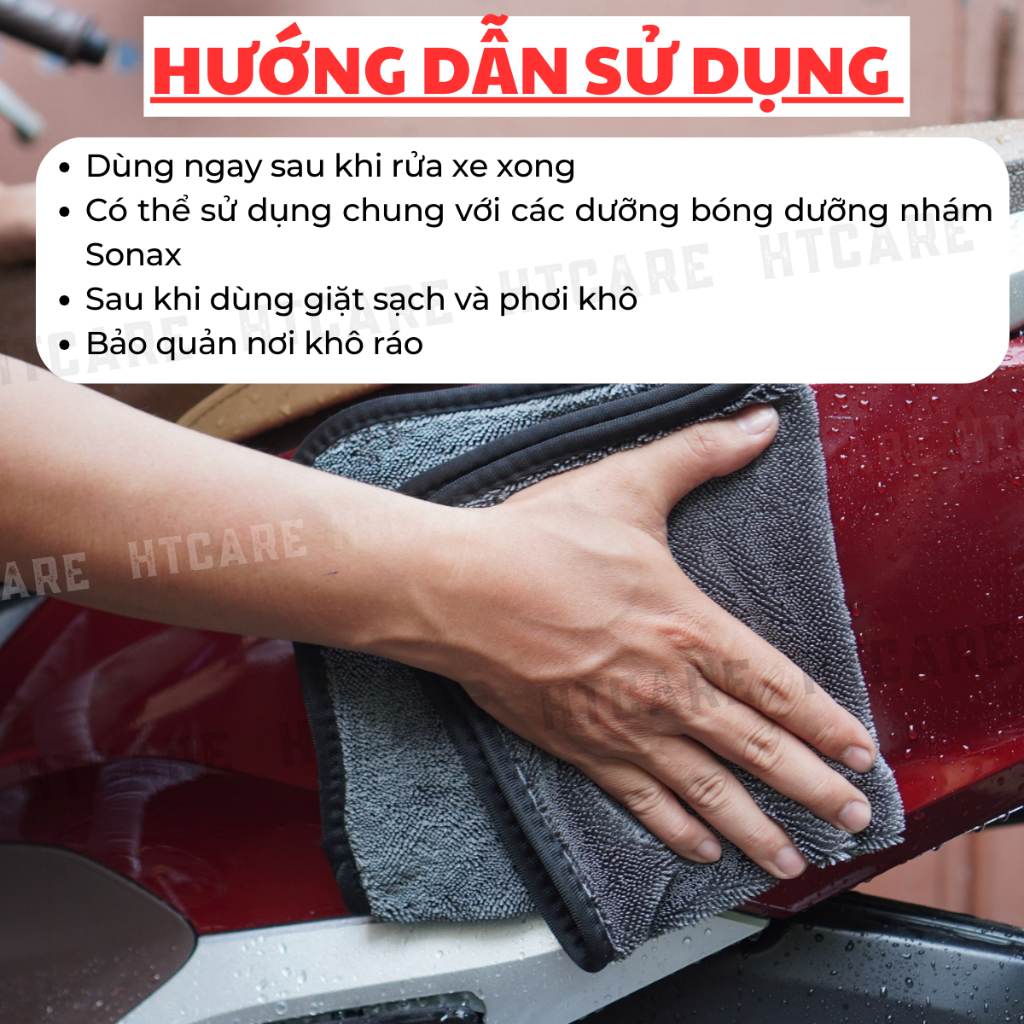 Khăn lau xe Microfiber chống trầy xước, siêu thấm nước kích thước HTCARE