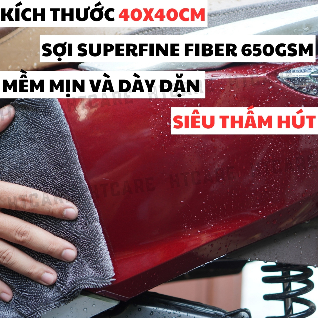 Khăn lau xe Microfiber chống trầy xước, siêu thấm nước kích thước HTCARE