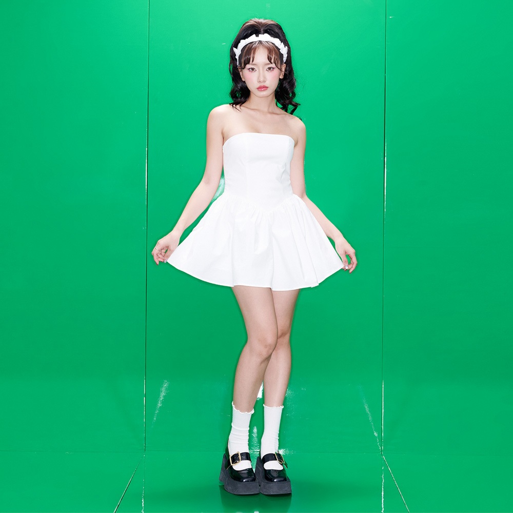 DOTTIE - Đầm ngắn cúp ngực tùng xòe - Trắng - D0562
