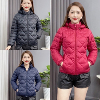 Áo khoác phao lông vũ siêu nhẹ hoạ tiết trai tim trần bông 3 lớp đỏ đen xanh hồng form vừa tôn dáng, Áo phao nữ đẹp
