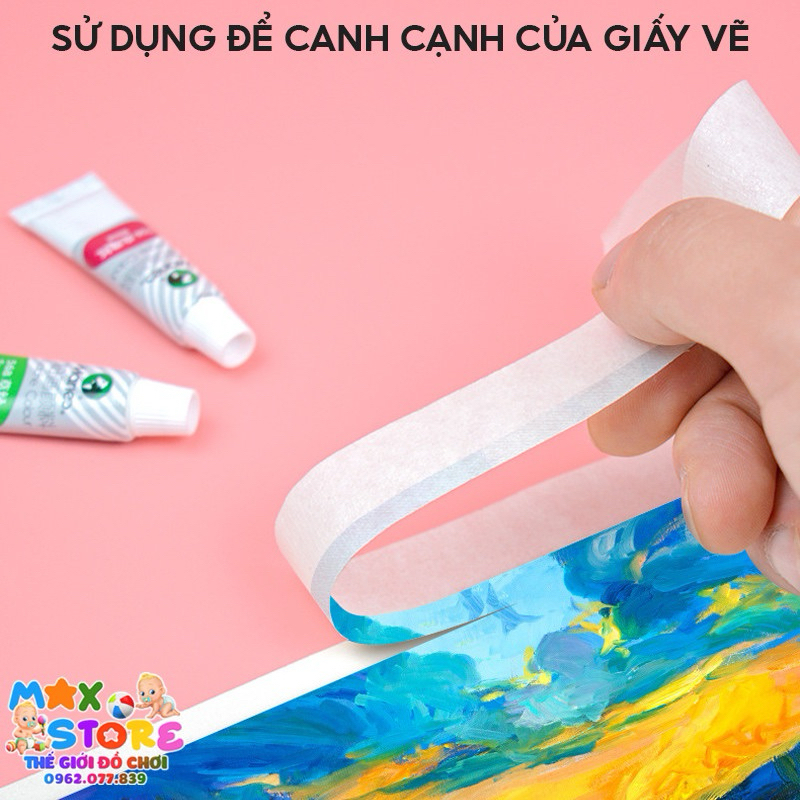 Băng keo giấy băng dính giấy dán khổ 1cm 2cm 5cm cố định giấy vẽ, chặn màu nước, viết tên ghi chú