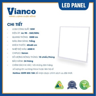 Đèn led panel chính hãng Vianco 600x600, công suất 55w, ánh sáng trắng