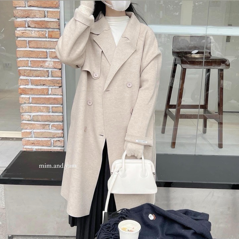 Áo dạ cashmere handmade kèm đai 2 màu