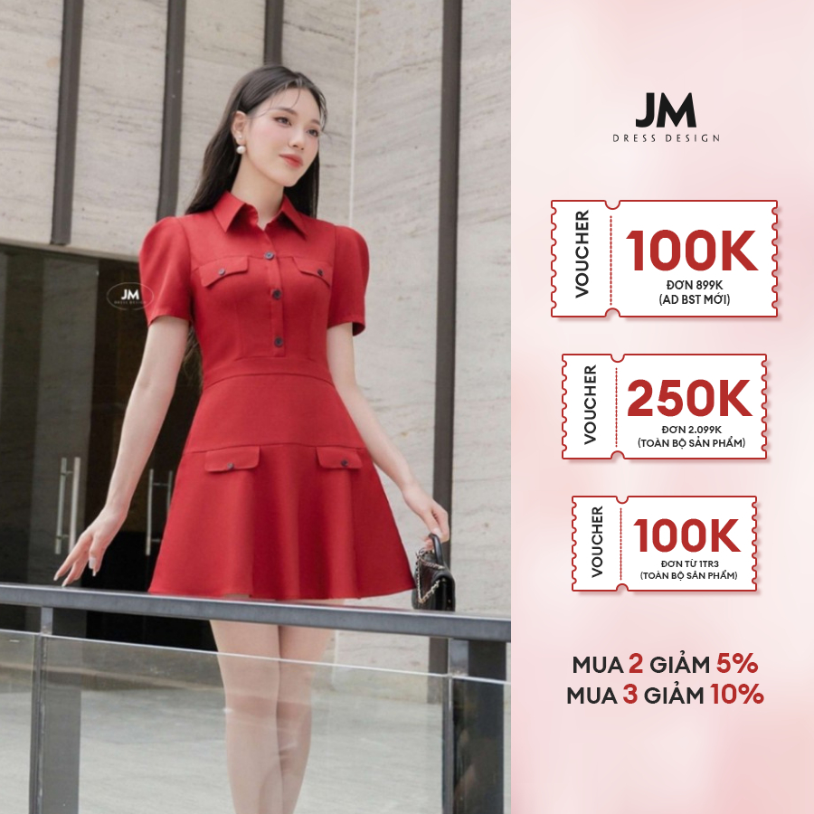JM Dress Desgin - Đầm cổ đức 4 nắp túi chân đổ 1S59.2303PL