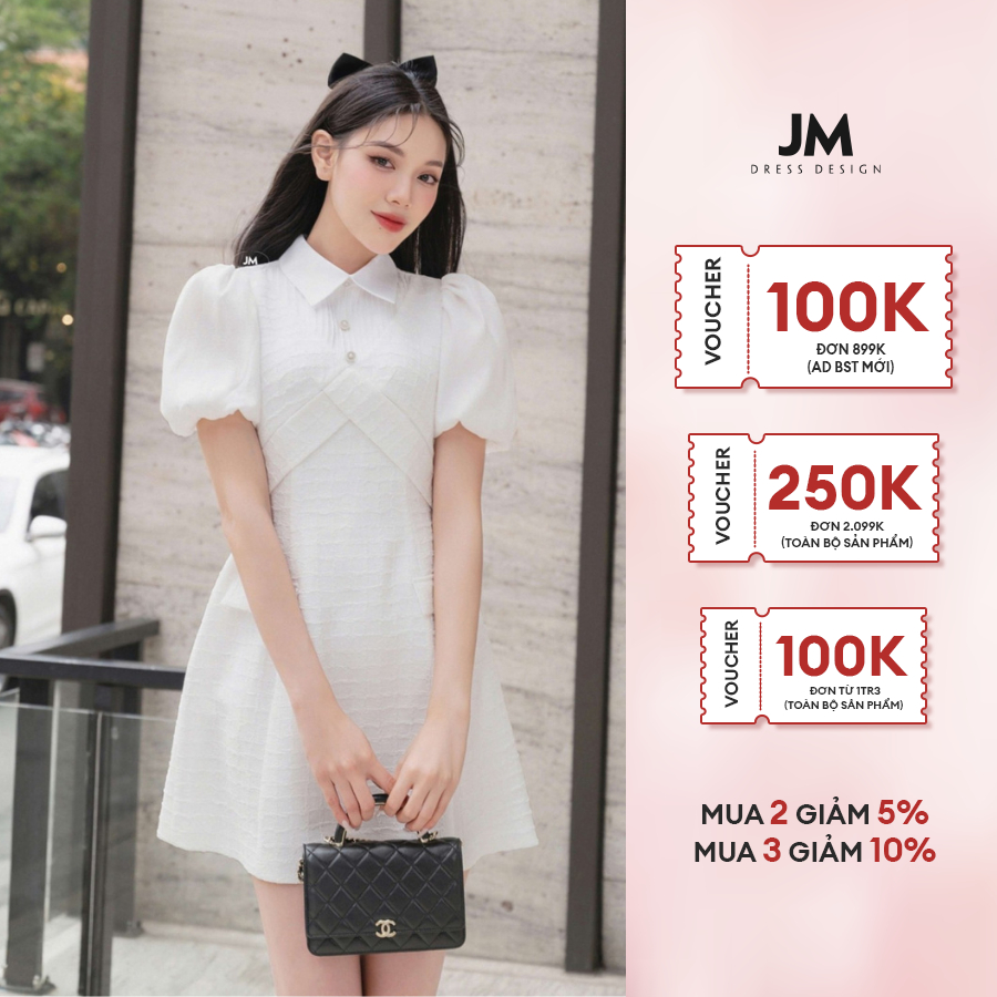 JM Dress Desgin - Đầm bấu mí phối vải 2 nắp túi 1S61.2303ST