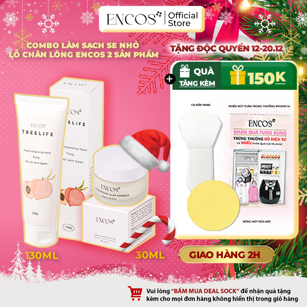 Combo Làm Sạch ENCOS Gồm Mặt Nạ Đất Set KaoLin 30 Gr Và Sữa Rữa Mặt Đào PH 5.5 Chuẩn Y Tế 130gr Kiểm Soát Nhờn Giảm Mụn