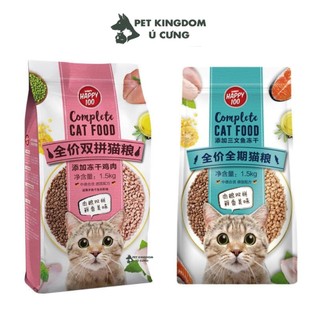 Thức ăn hạt khô cho mèo wanpy happy 100 mix thịt sấy 1.5kg