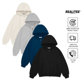 Áo Hoodie Khoá Zip 2 Chiều Dáng Ngắn Phong Cách Hàn Quốc / REALITEE DOUBLE ZIPPER HOODIE