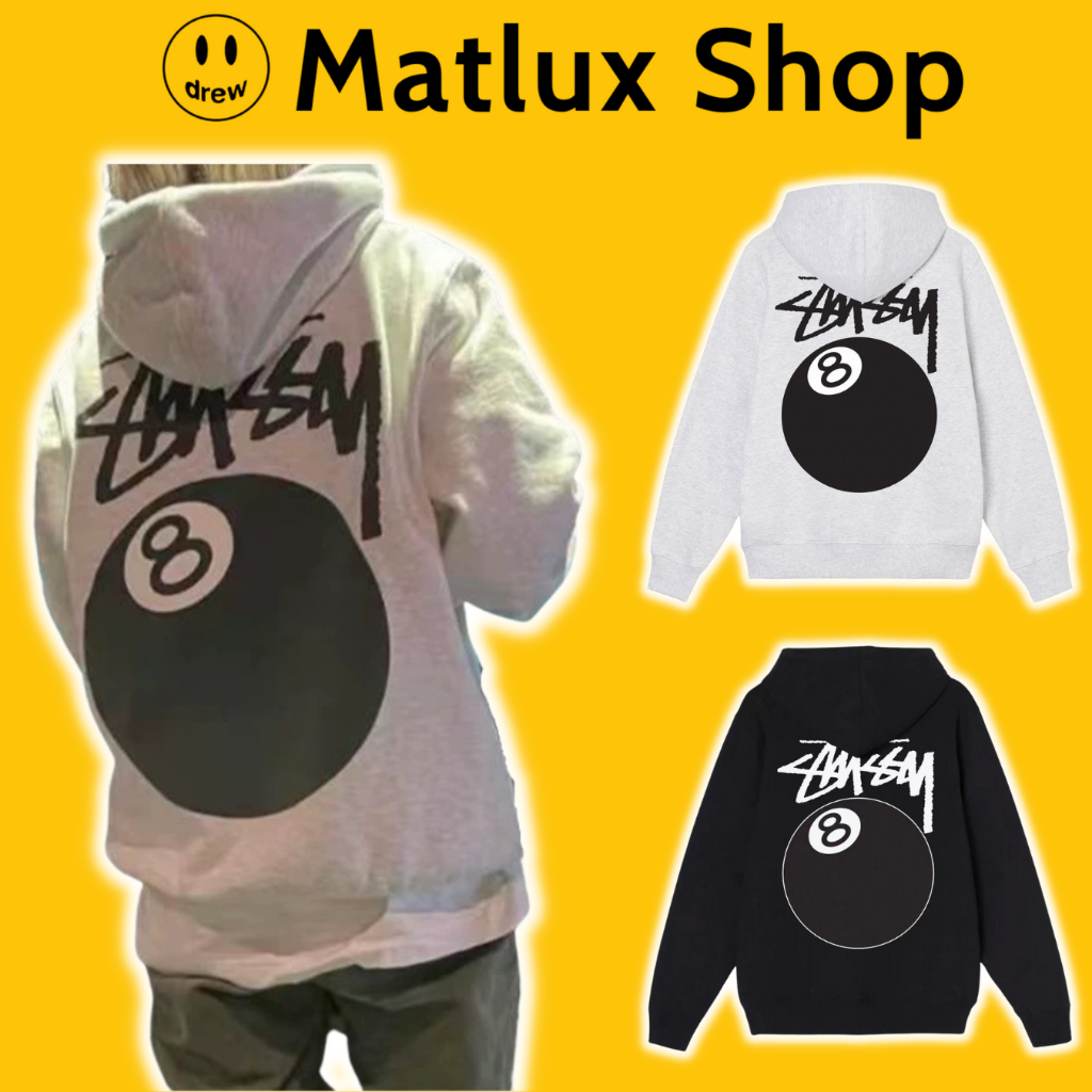 [BEST QUALITY] Áo hoodie STUSSY 8 Ball Black / Grey chất liệu nỉ bông cao cấp, Áo khoác nỉ Stussy ph