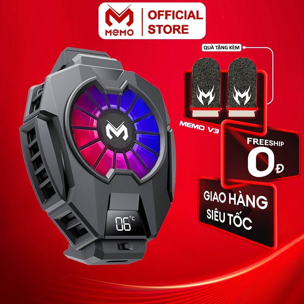 Quạt tản nhiệt điện thoại sò lạnh MEMO DL05/FL05/G6 chơi PUBG FF ROS Siêu lạnh, hiển thị nhiệt độ, LED RGB, Kẹp 2 chiều