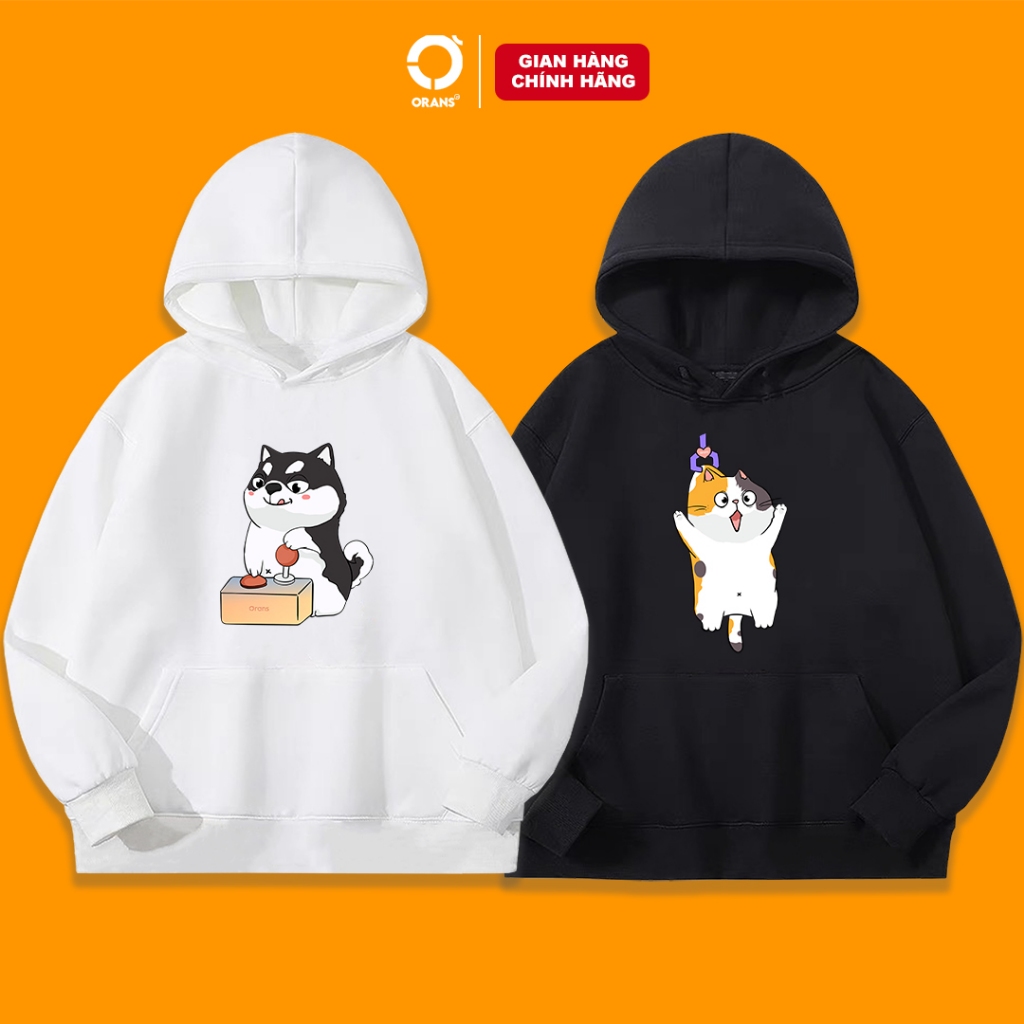 Áo Hoodie đôi Orans chó mèo gắp thú bông dễ thương chất nỉ cotton lót bông cao cấp form rộng unisex