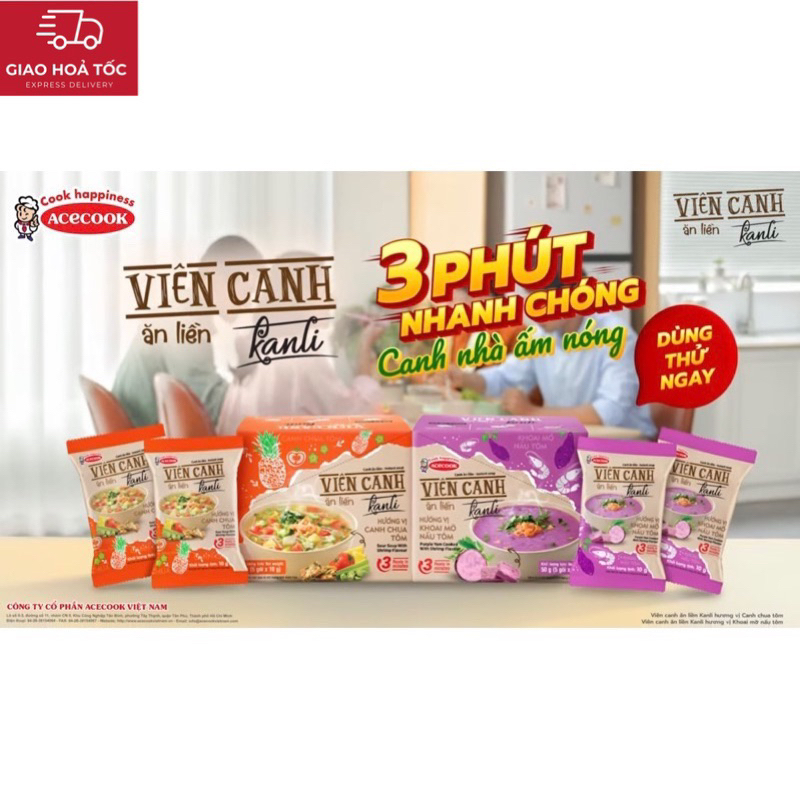 Viên canh ăn liền Kanli Acecook vị canh chua tôm, khoai mỡ nấu tôm gói 75g, hộp 5 gói canh nhà ấm nóng - MFC house