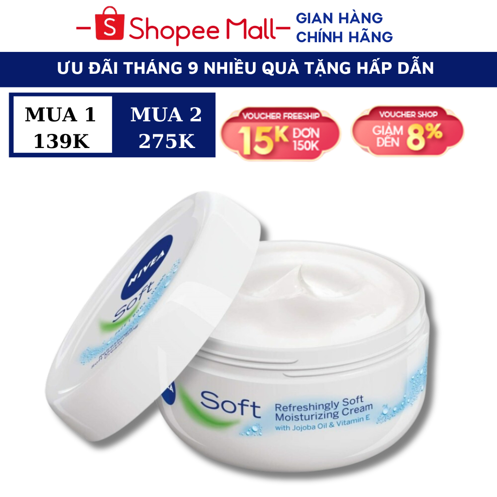 Kem dưỡng ẩm da NIVEA Soft cho cả da mặt và toàn thân dưỡng da mềm mịn 200ml