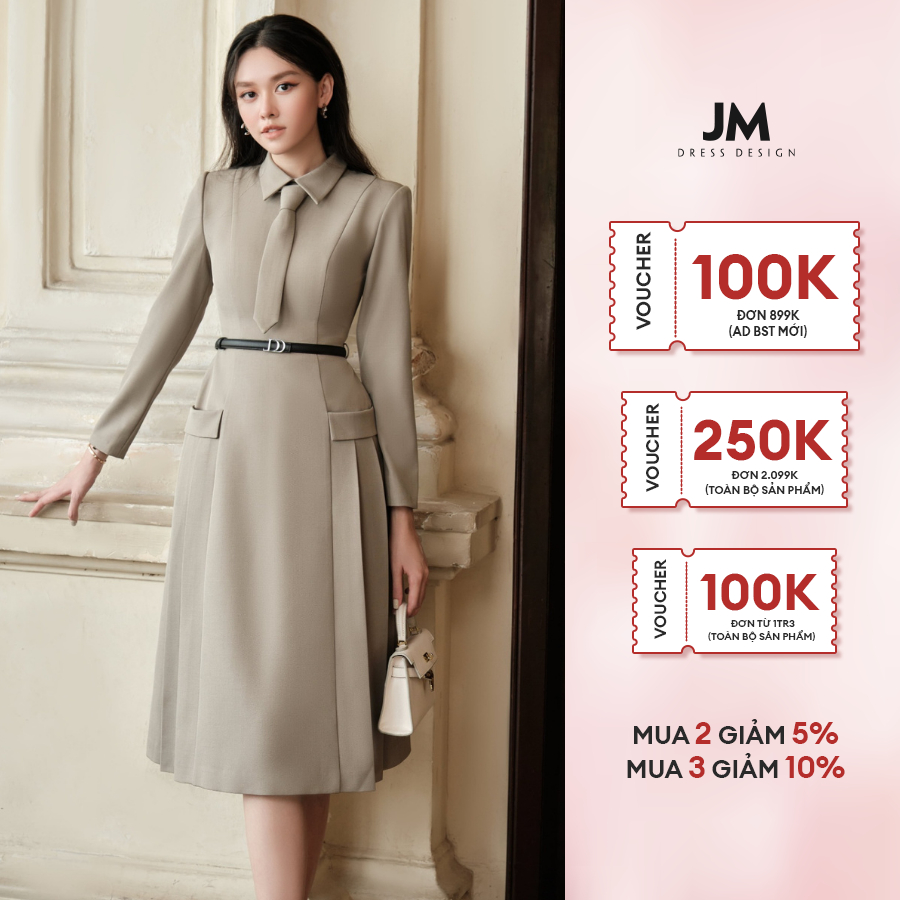 Đầm thiết kế JM Dress Design cổ đức cavat liền, xếp ly hông 1F26.2309PL