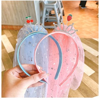 Bờm tóc vương miện gắn lúp voan trùm đầu cho bé gái