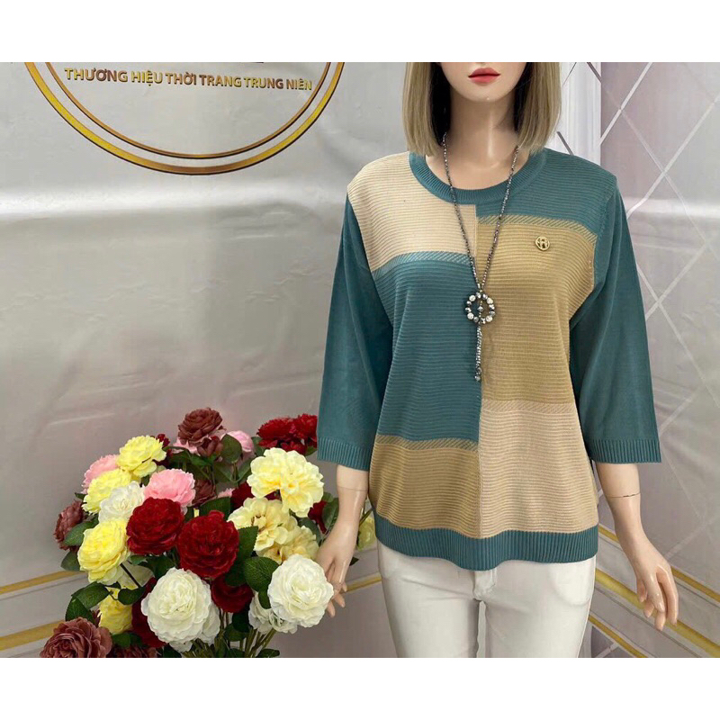 Áo Len Nữ Trung Niên Hoạ Tiết Sọc Ngang Free size