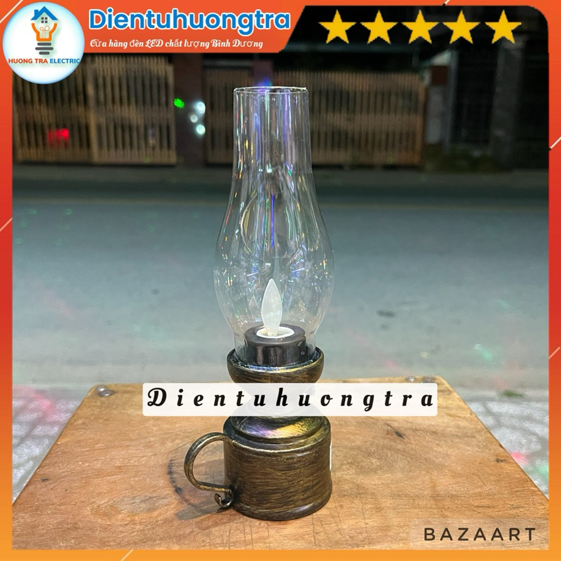 Đèn Dầu Phong Cách Retro Dùng Pin Trang Trí Bàn Tiệc, Bàn Cafe Hoặc Dùng Làm Đèn Ngủ Cao 18,5cm