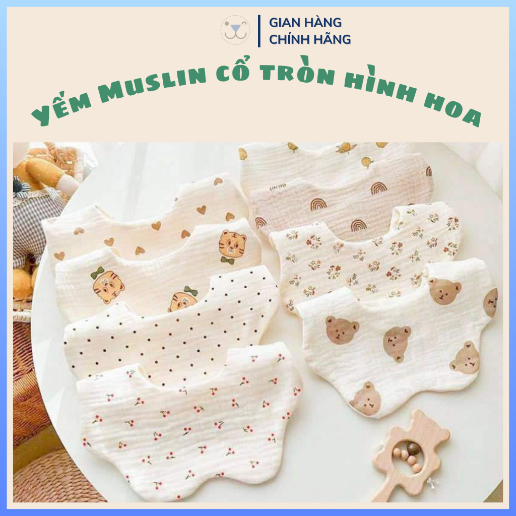 Yếm Cổ Tròn Xoay Cho Bé 360 Độ, Chất Liệu Muslin Thoáng Mát Cao Cấp An Toàn Cho Da Em Bé. Họa Tiết Tinh Xắn