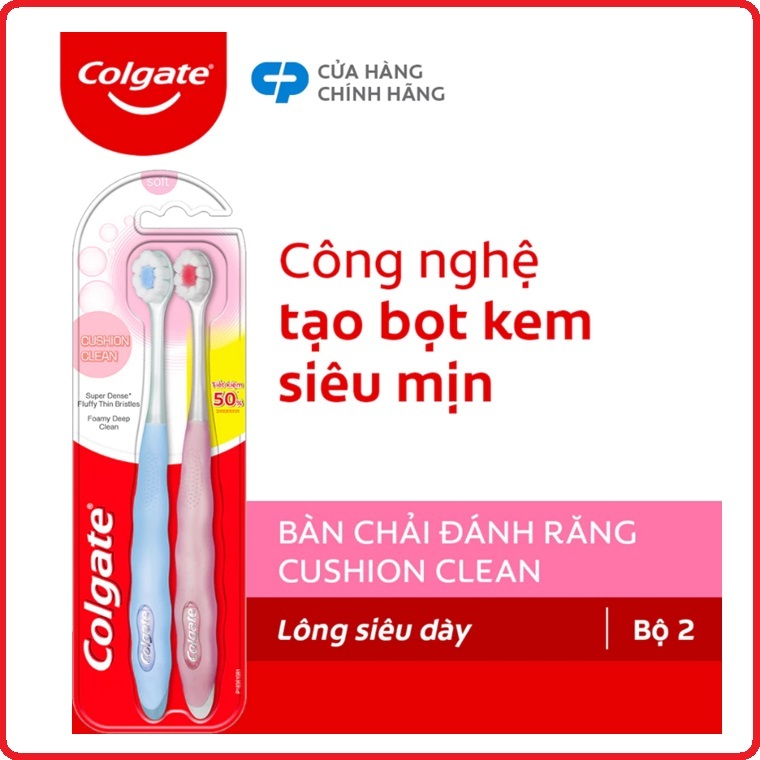Bộ 2 bàn chải Bàn chải Colgate Cushion Clean lông chải siêu dày tạo bọt mịn