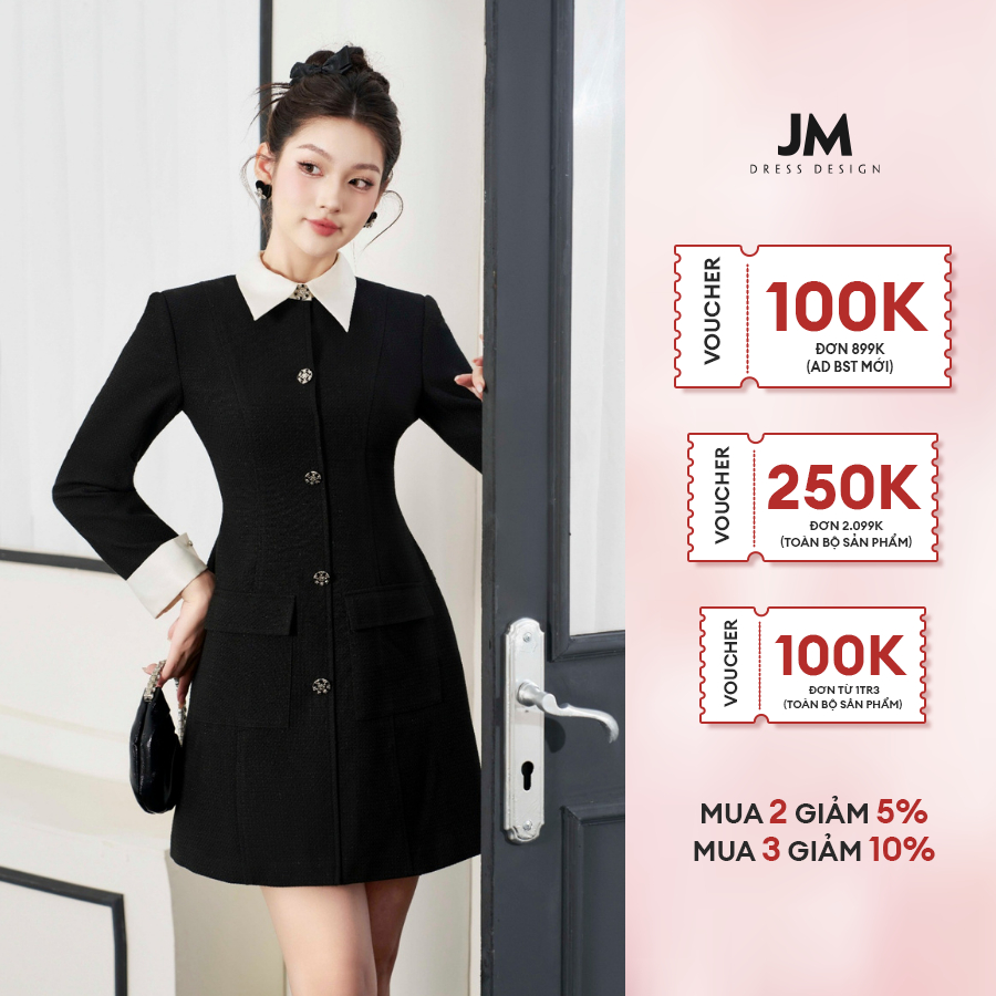 Đầm Tweed thiết kế JM Dress Design cổ đức 2 túi ốp 1F43.2310TW